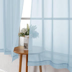 Solid Voile Sky Blue Sheer Curtains 63 Inch Length 2 Panels, Dual Rod Pockets - Image 3