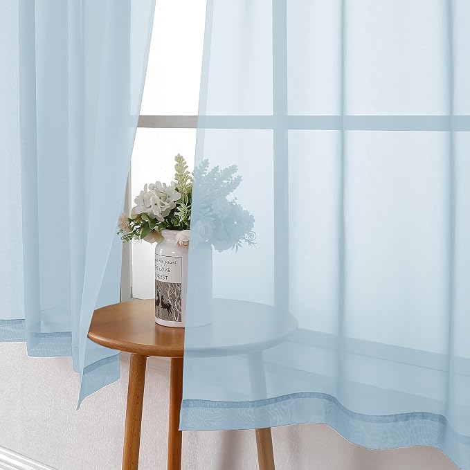 Sky Blue Sheer Curtains for Bedroom 54 Inch Length 2 Panels, Durable & Soft - Image 8
