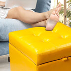 H&B Luxuries Tufted Leather Square Flip Top Storage Ottoman Cube Foot Rest - Image 9