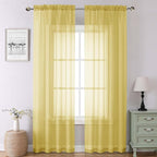 Yellow Sheer Curtains 90 Inches Long 2 Panels, Gauzy Light Filtering Breathable by Lecloud