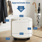 Furniliving Modern Round Storage Ottoman, Button Tufted Ottoman Foot Stools - Image 2
