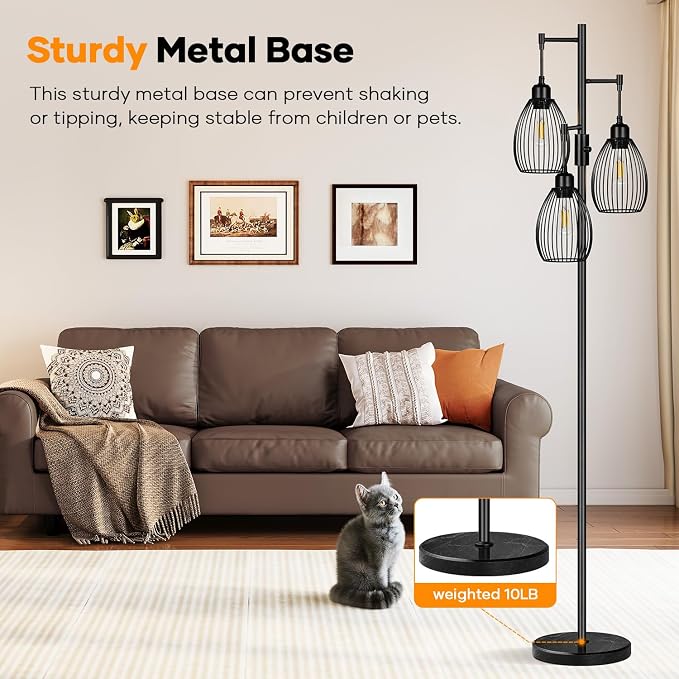 Dimmable Floor Lamp, 3x800LM LED Bulbs Included, Farmhouse Industrial Floor - Image 5
