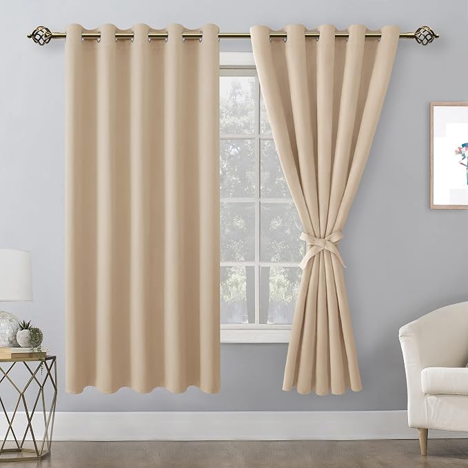 Grommet Blackout Curtains for Bedroom 60 x 72 Inches Beige 2 Panels | Thermal - Image 8