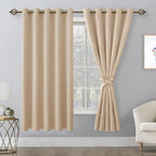 Grommet Blackout Curtains for Bedroom 60 x 72 Inches Beige 2 Panels | Thermal - Image 8