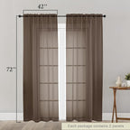 Chocolate Sheer Curtain for Bedroom Living Room 72 Inches Long 2 Panels Set - Image 2