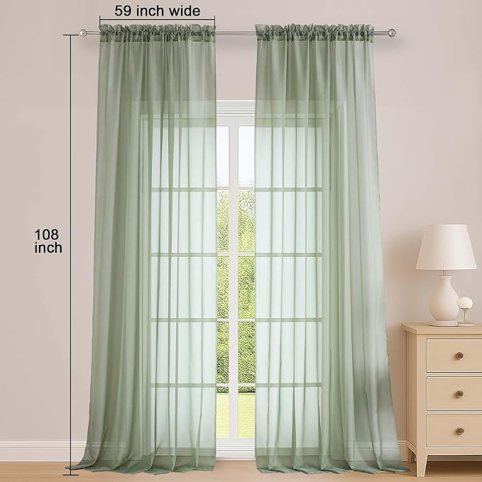 Sage Green Sheer Curtains 108 Inches Long - Image 5