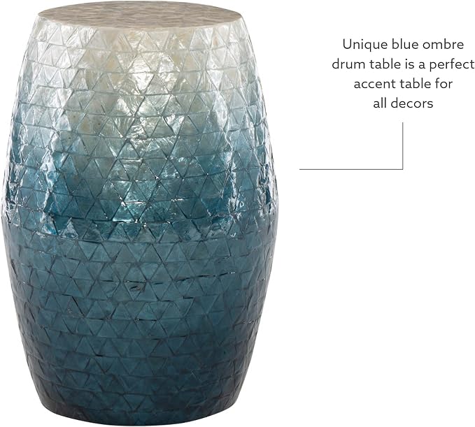 Tylin Ivory and Blue Capiz Ombre Drum Accent Table - Image 6