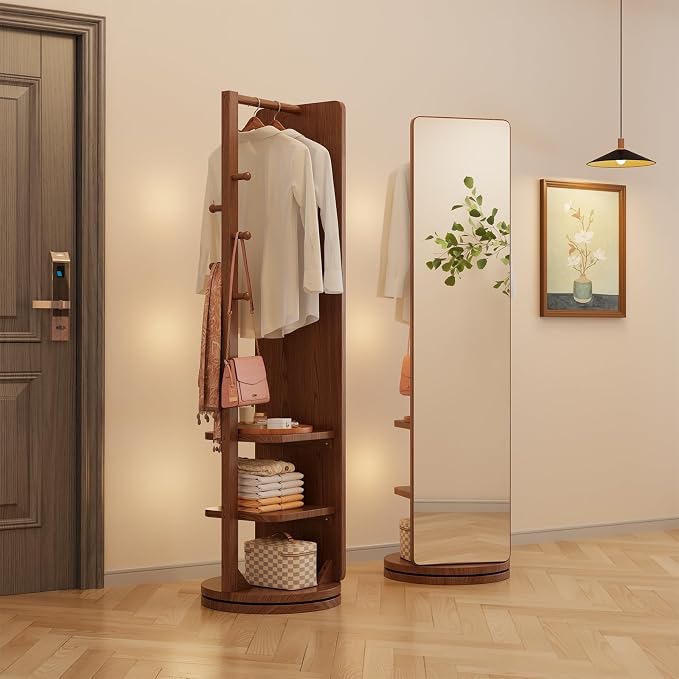 WoodsWhisper Full Length Mirror Coat Rack Solid Wood Floor Mirror 70"x16" Full by Unknown