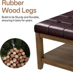 ABHENG 31.5” Large Square Storage Ottoman, Upholstery Solid Rubberwood Coffee - Image 4