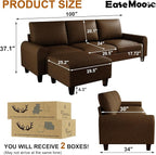 EASE MOOSE Large Seat Faux Leather L Shaped Sofa, Waterproof and - Image 2