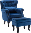 Mid-Century Accent Chair with Ottoman Modern Button Tufted Armchair Wingback by DMFurniture