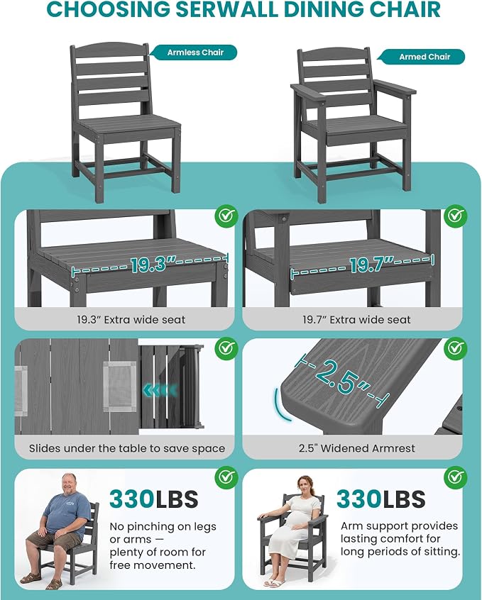 SERWALL Patio Dining Sets for 10 Person, HDPE Dining Set - Image 4