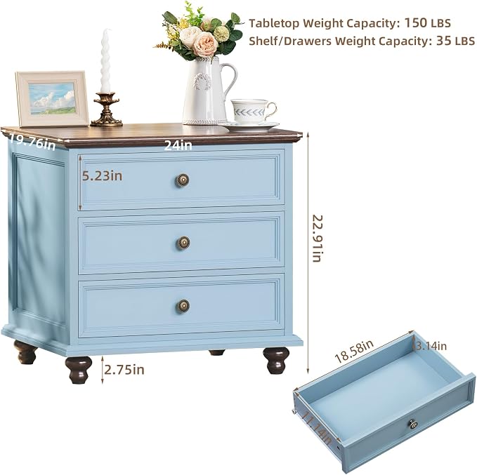 Joaxswe 24" Wide Farmhouse Night Stand Set of 2, Large End Table - Image 3