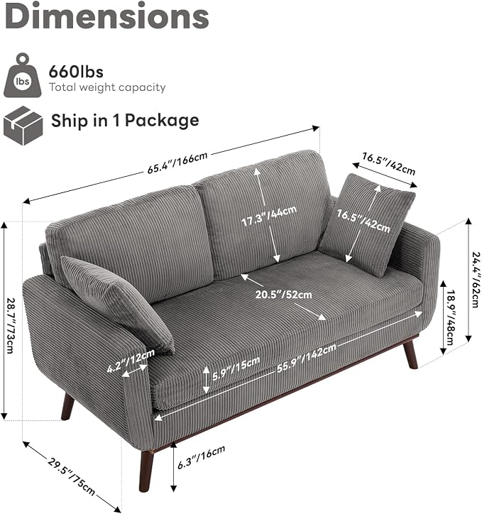 Kingfun 65" Corduroy Love Seat - Image 2