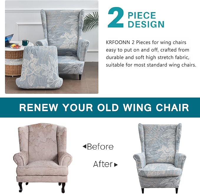 KRFOONN Wingback Chair Cover 2 Piece Stretch Wing Chair Covers Spandex - Image 3