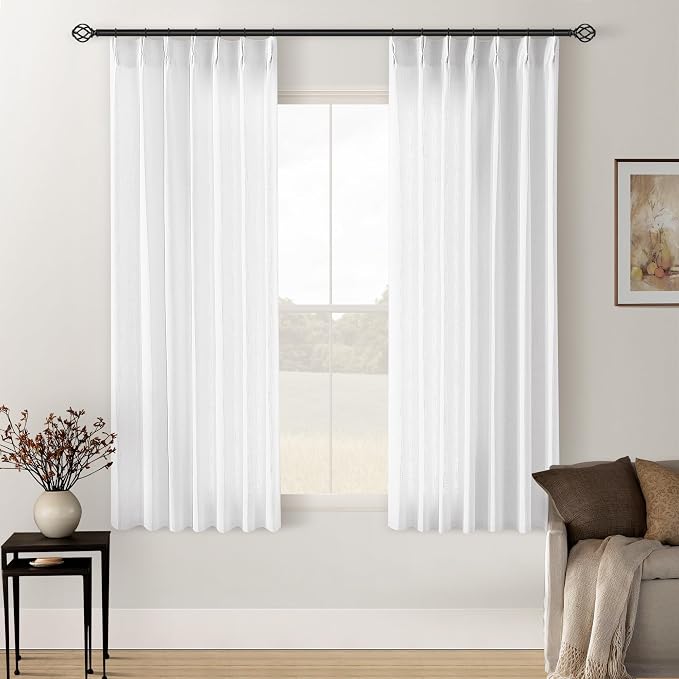 Snow White Pinch Pleated Linen Curtains 63 Inch Length 2 Panels | by Twodrapes