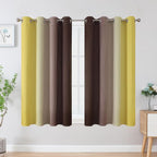 Brown and Yellow Blackout Curtains 52Wx45L Inch 2 Panels | Thermal Insulated - Image 2