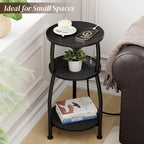 Round Side Table with Power Outlet & USB Ports, 3-Tier End Table with Storage - Image 4