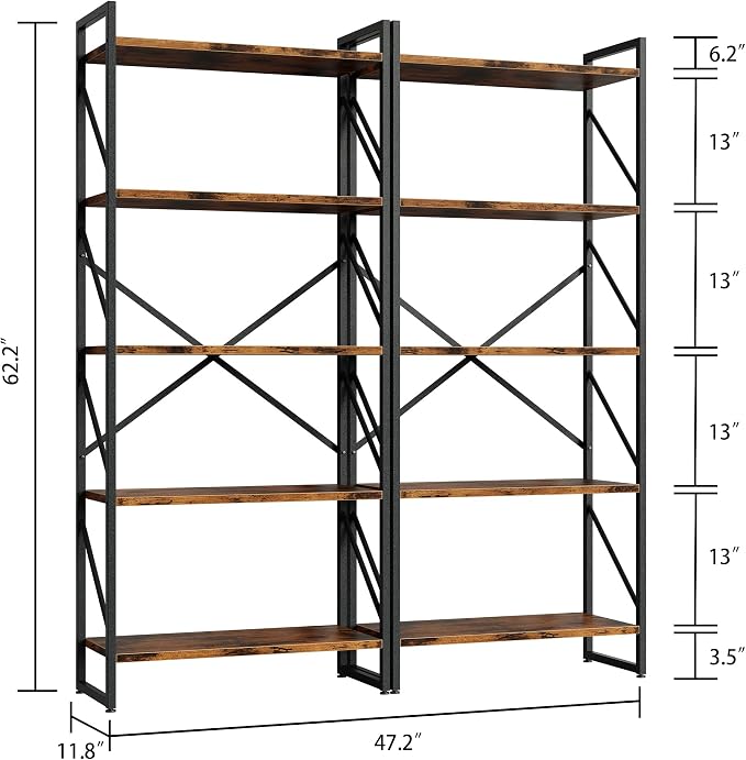 Shintenchi 2 Pieces 5 Tiers Bookshelf, Classically Tall Bookcase Shelf - Image 2