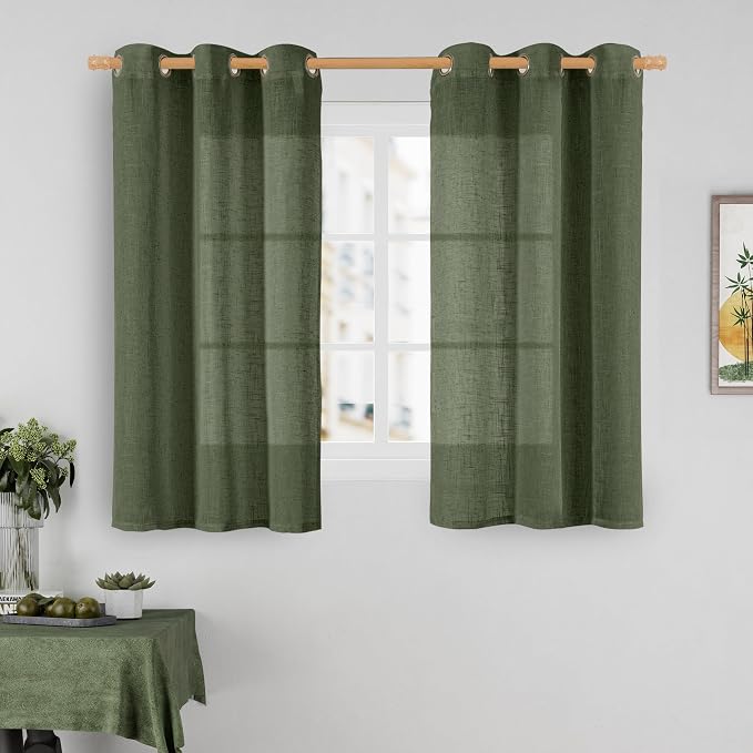 54 Inch Sheer Linen Curtains for Windows 2 Panels Set, Bronze Grommet Light by LAMIT
