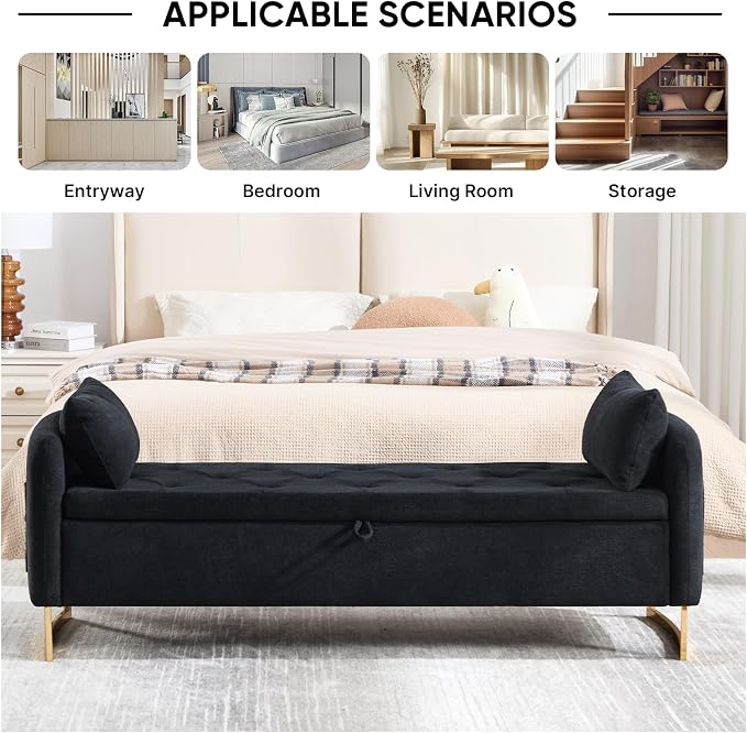 65" Storage Ottoman Bench, Chenille Storage Bench - Image 5