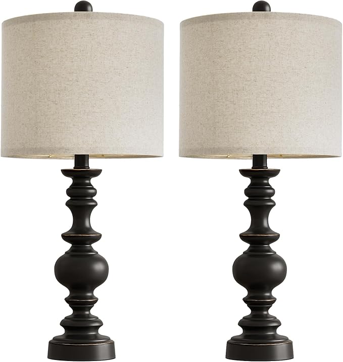 BOBOMOMO 24" Traditional Farmhouse Table Lamp Set of 2, Vintage Resin Lamps - Image 6