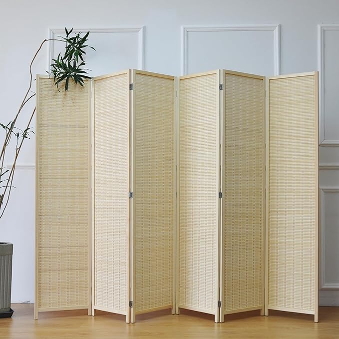 Furnnylane 6 Panel Bamboo Room Divider – 5.6 ft Tall Folding Privacy Screen - Image 2