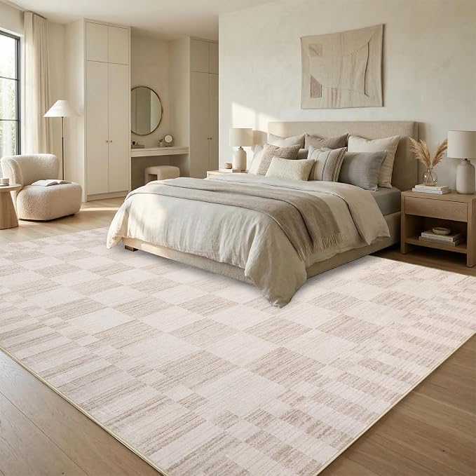 GarveeHome Beige Checkered Rug 6x9 Area Rugs Living Room Checkerboard Rug | - Image 3