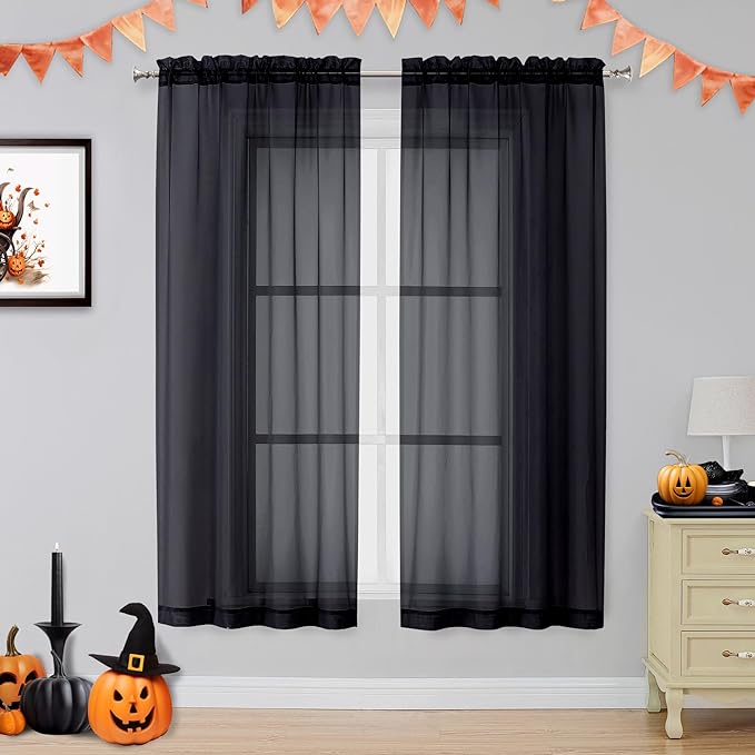 Voile Sheer Window Privacy Curtains, Rod Pocket Elegant Airy Sheer Curtains by OVZME