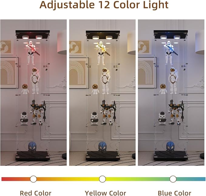 Glass Display Cabinet with LED Light and Lock, 4-Shelf Fast Installation Curio - Image 3