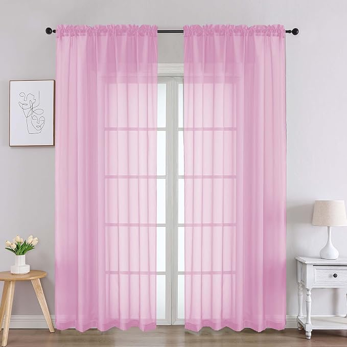 Chyhomenyc Pink Sheer Curtains 84 Inches Long 2 Panels, Light Filtering Pink by Chyhomenyc