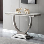 Henf 47" Marble Console Table Modern White Faux Marble Entryway Table by Henf