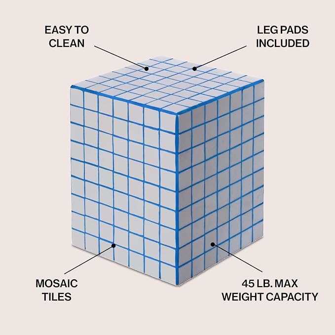 JONATHAN Y Callista White/Blue Modern Ceramic Tiled Cube Side Table, 18-Inch - Image 3