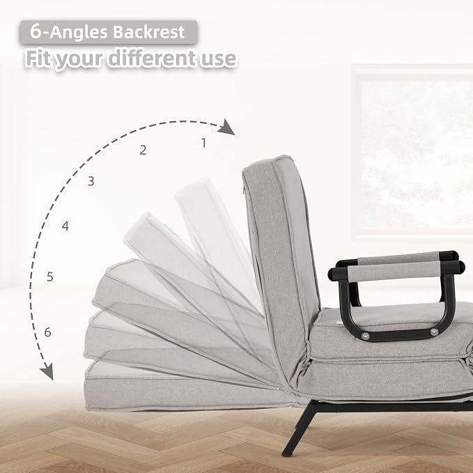 Hupmad Convertible Bed Sleeper Chair, Tri-fold Upholstered Armchair Sleeper - Image 6