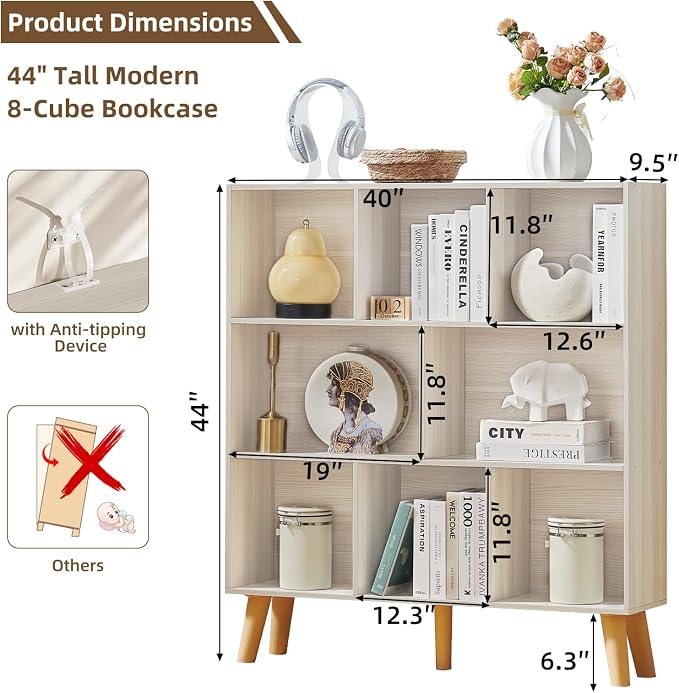 LEYAOYAO 8 Cube Bookshelf, 3 Tier Bookcase - Image 2