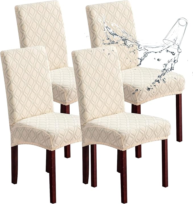 Genina Waterproof Chair Covers for Dining Room, Stretch Jacquard Dining Chair by Genina