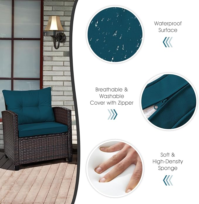 COSTWAY 3PCS Patio Furniture Set, PE Rattan Wicker Sofa w/Washable Cushion and - Image 6