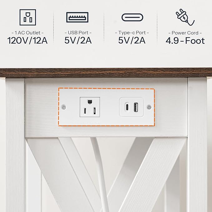 HOOBRO End Table with Charging Station, Farmhouse Narrow Side Table, 2-Tier - Image 7