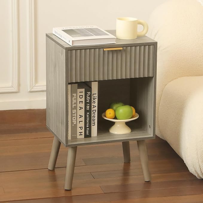 Fultyle Mid Century Modern Nightstand, Wood Bedside Table by Fultyle