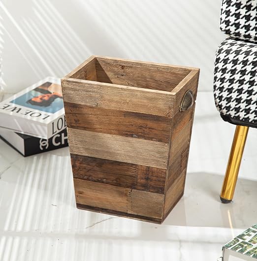 Small Wood Trash Can, Farmhouse Rectangular Garbage Can Waste Basket, Rustic - Image 2