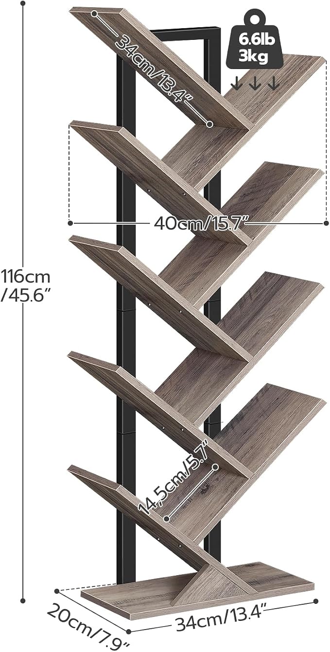 HOOBRO Tree Bookshelf, 9-Tier Bookcase Wooden Shelves, Floor Standing Storage - Image 3