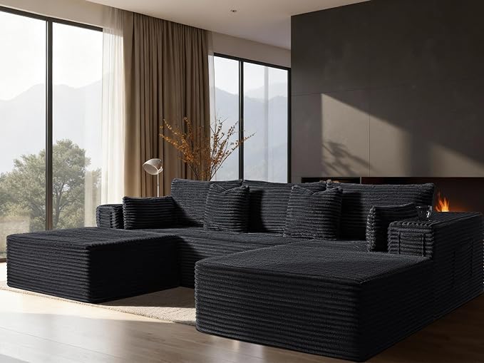 108" Oversized Cloud Sectional Couch, Comfort U Shaped Boneless Couch by VYUXWO