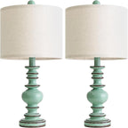 BOBOMOMO 20" Distressed Teal Bedside Lamps Set of 2, Hand-Painted Vintage Resin - Image 5