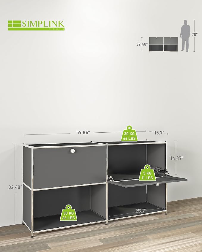 Metal Sideboard with 2 Flap Doors, DIY Modern Home Furnishing, Foyer - Image 6