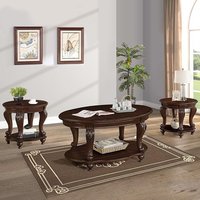 Round End Table for Living Room, Solid Wood Sofa Side Table - Image 7