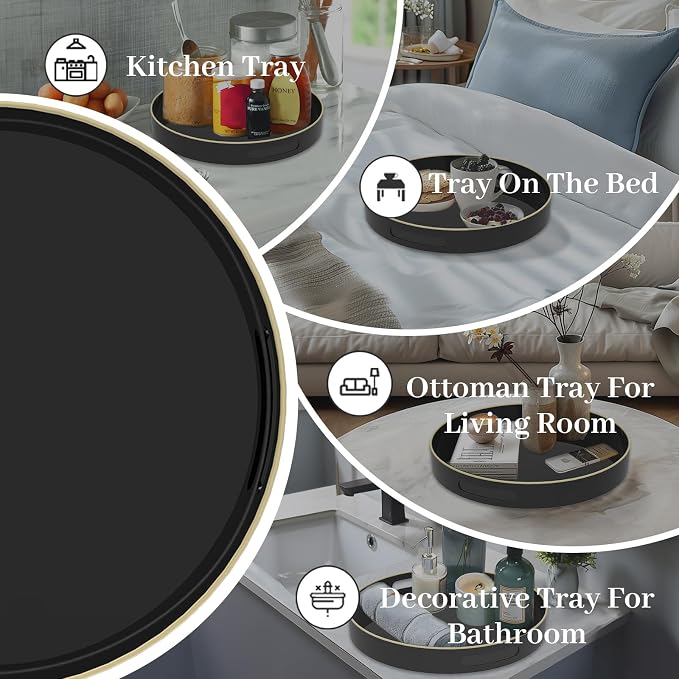 MAONAME Black Decorative Tray for Coffee Table, Modern Round Serving Tray - Image 7