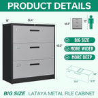 Letaya File Cabinet with Lock-Lateral 3 Drawer Metal Filing - Image 3