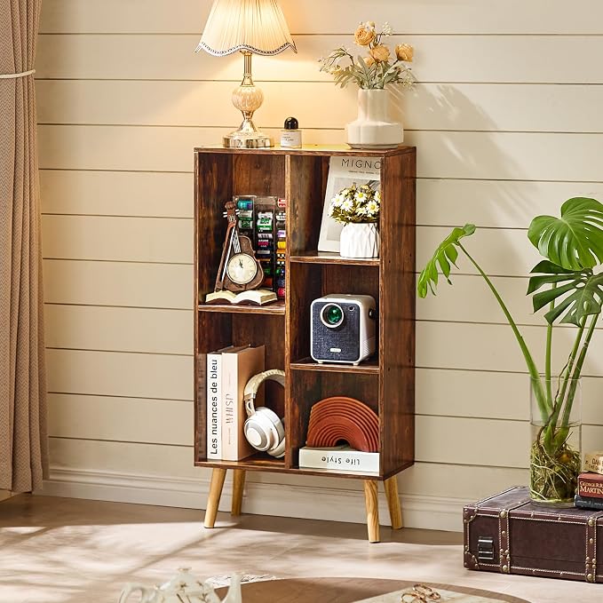 LEYAOYAO 5 Cube Small Bookshelf, 3 Tier Mid-Century Bookcase - Image 7