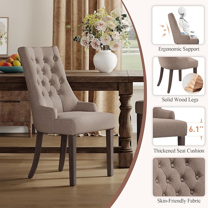 COLAMY Fabric Side Dining Chairs Set of 6, Wingback Upholstered Dining Room - Image 4