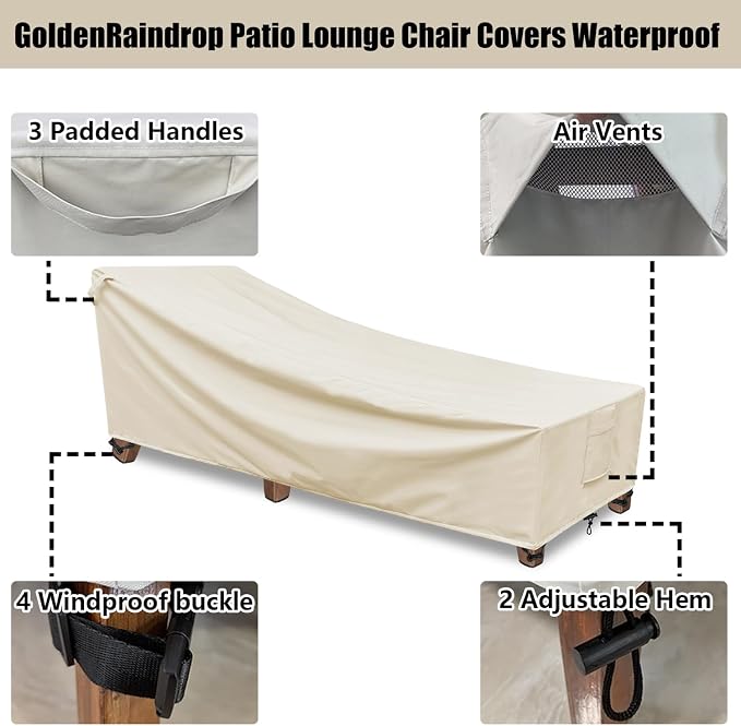 Outdoor Lounge Chair Covers Waterproof Patio Chaise Lounge Covers 600D - Image 3